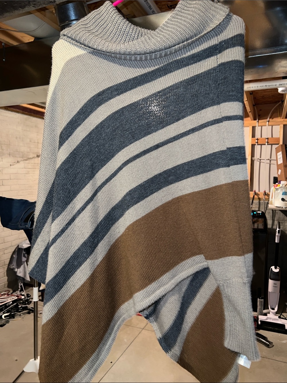 dressbarn Striped Long Sleeve Poncho in Blue, Gray, Brown